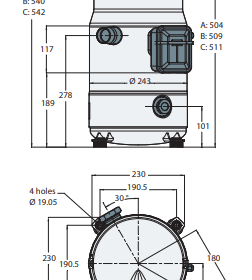 ابعاد کمپرسور SM124 اسکرال دانفوس