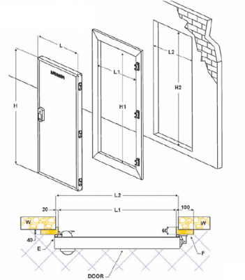 ابعاد و اندازه در سرد خانه ای ساب دور (ساب کول) لولایی با پاشنه