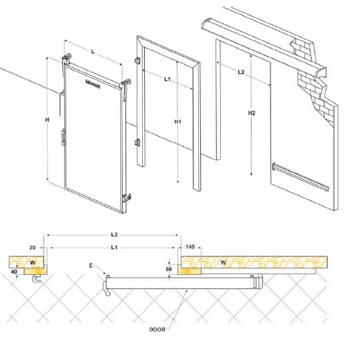 ابعاد درب سردخانه سابدور بدون پاشنه