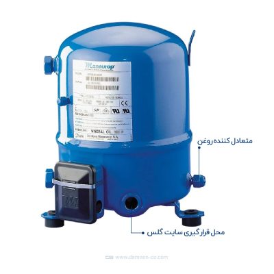 تصویری از محل نصب متعادل کننده روغن و سایت گلس در کمپرسورهای دانفوس