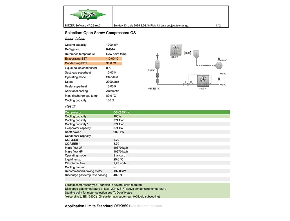 محاسبه ظرفیت کمپرسور بیتزر با نرم افزار